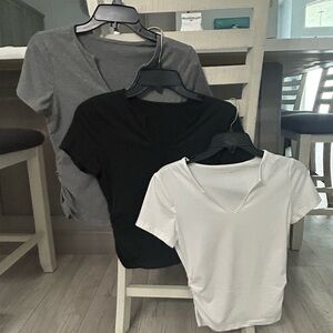 Classic Women's V-Neck Tops - Black, Gray, and White